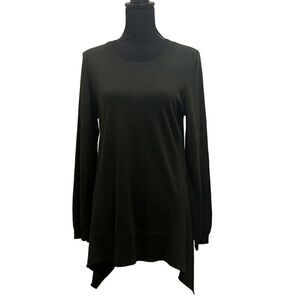 LOGO by Lori Goldstein top tunic green plaid sharkbite cotton Med FIRM on PRICE